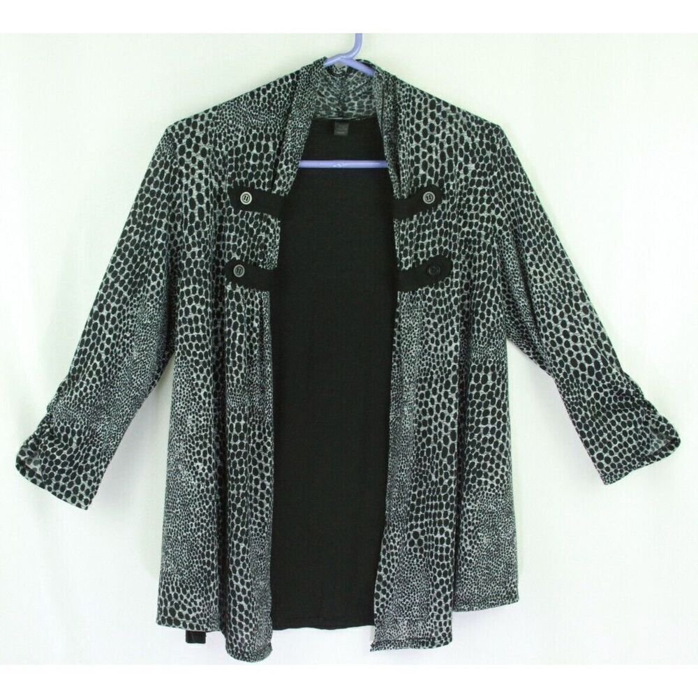 AGB Open Cardigan Wrap Top Leopard Animal Print Black Womens Petite Large